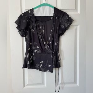 Zara Silky Cross Tie Floral Shirt